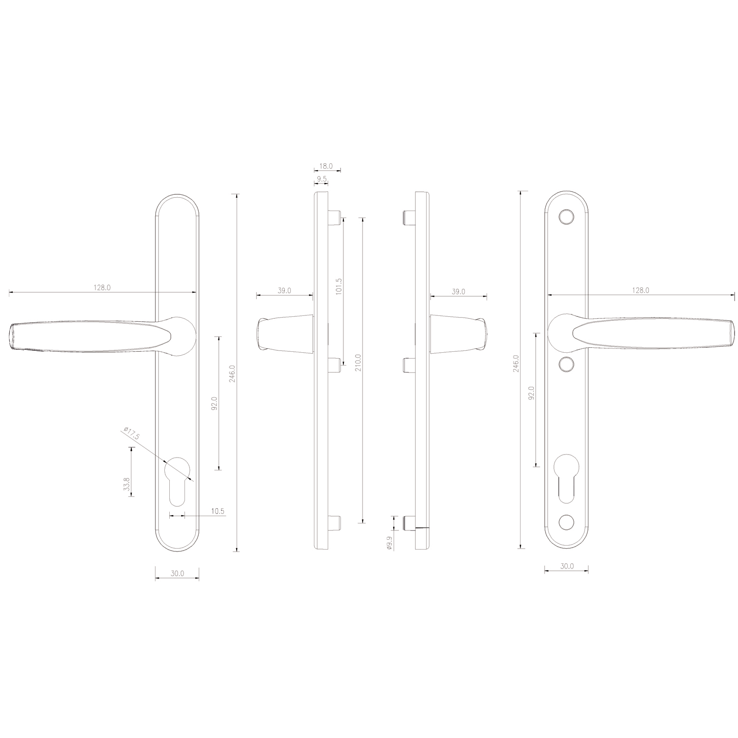 Ручка дверная dormakaba BREMEN, PZ92, чёрная RAL 9005