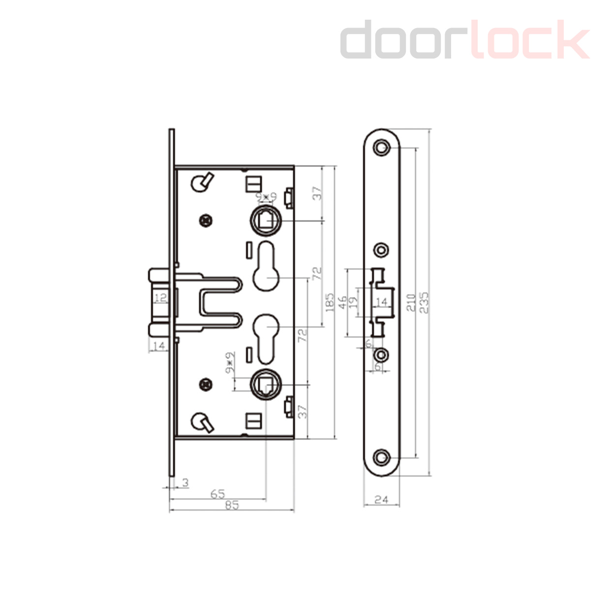 Корпус огнестойкого замка Doorlock V 1739 С/65mm – купить в Дорлок