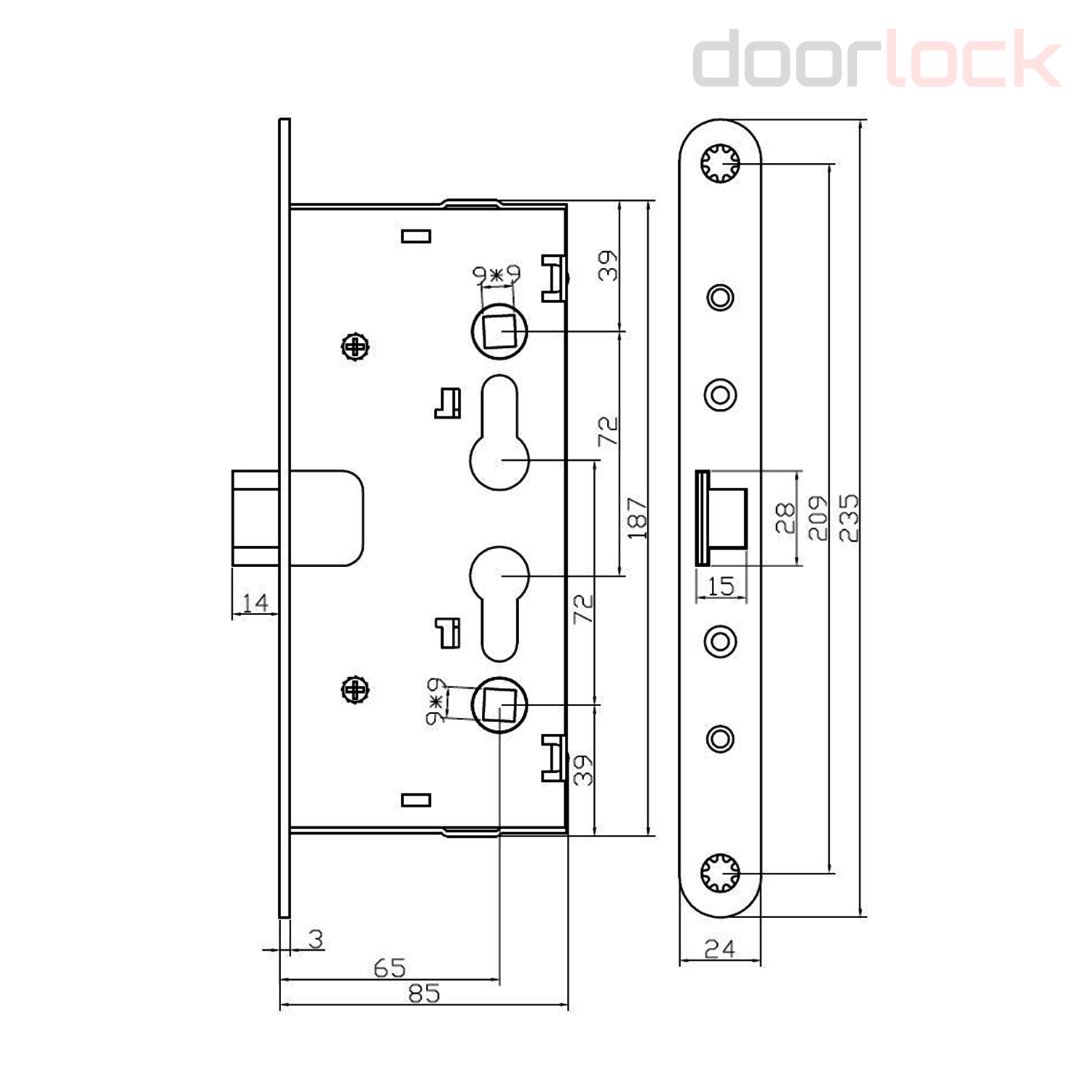 Замок врезной dl 1901 65 pz zn г5089