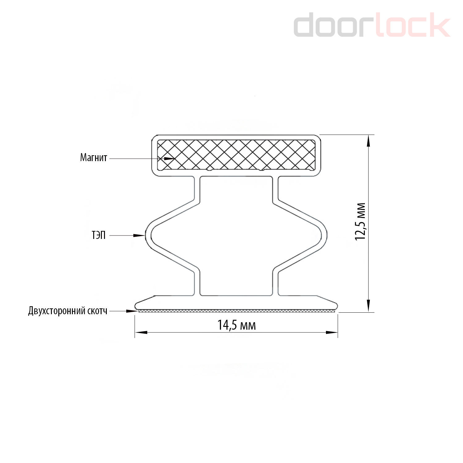 Уплотнитель для дверей магнитный инкапсулированный (магнитная вставка  впаяна в профиль уплотнителя), самоклеящийся, материал ТЭП (кратно 2,1 м),  пог. метр – купить в Дорлок